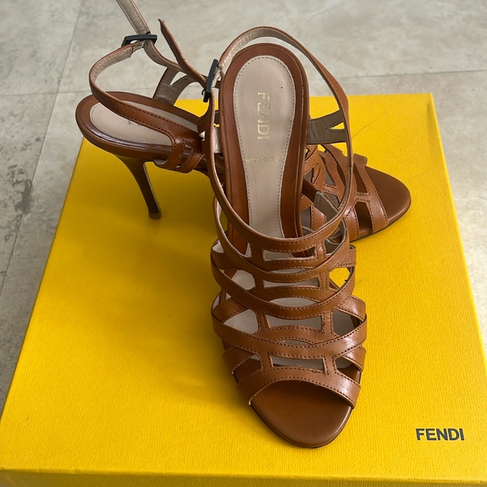 Fendi tan cage sandal